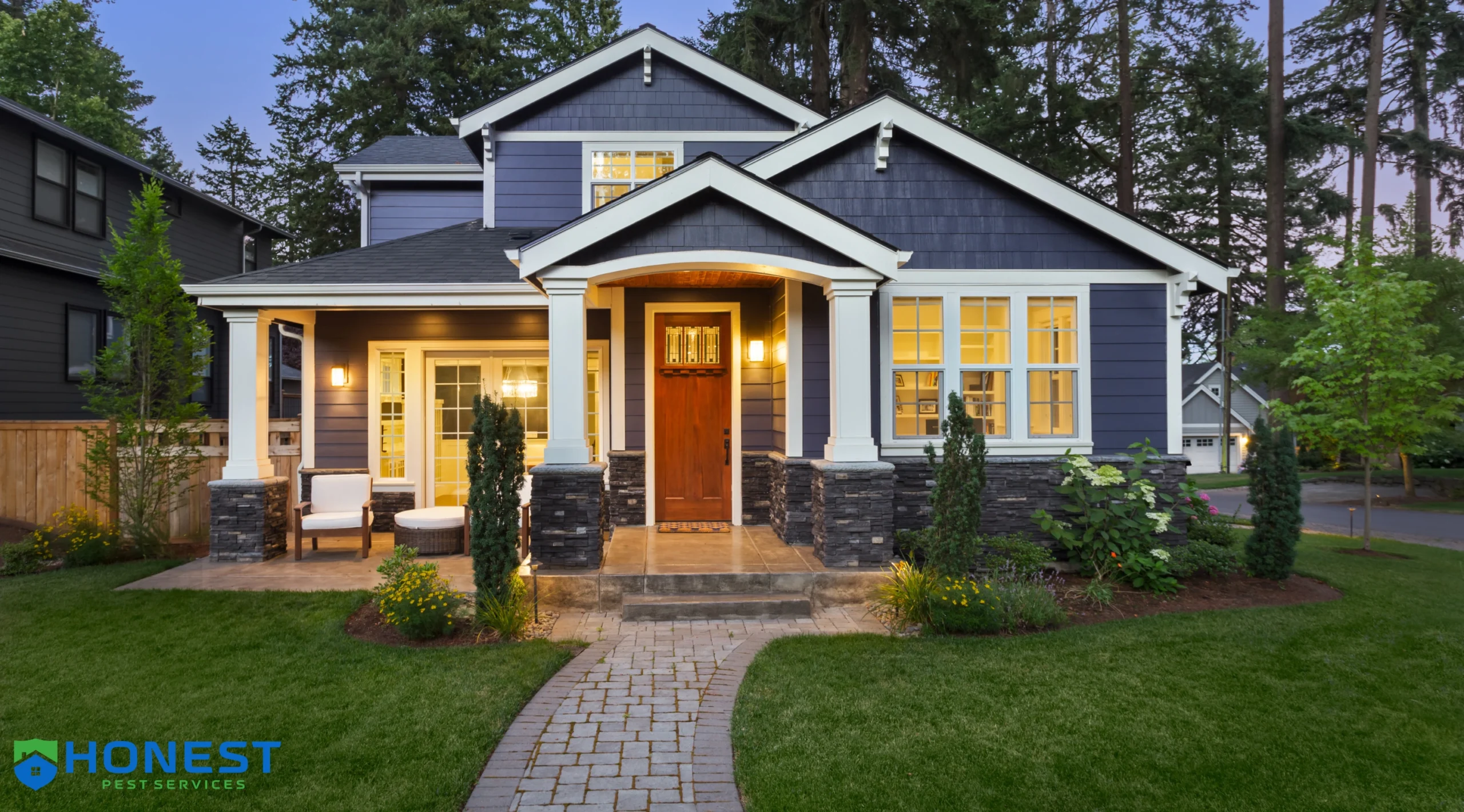 A welcoming home with a landscaped yard